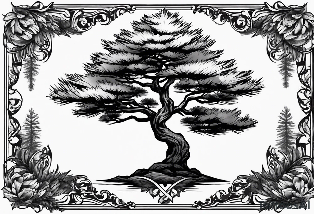 pine tree by itself with fallen leaves tattoo idea
