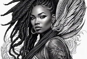 Red dragon wrapped around black woman with dreadlocks tattoo idea