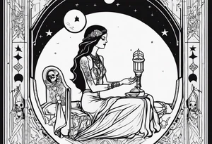 High priestess as a skeleton with moon tarot card tattoo idea