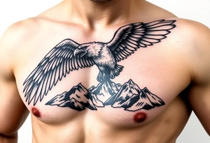 majestic eagle spreading wings against mountain peaks tattoo idea