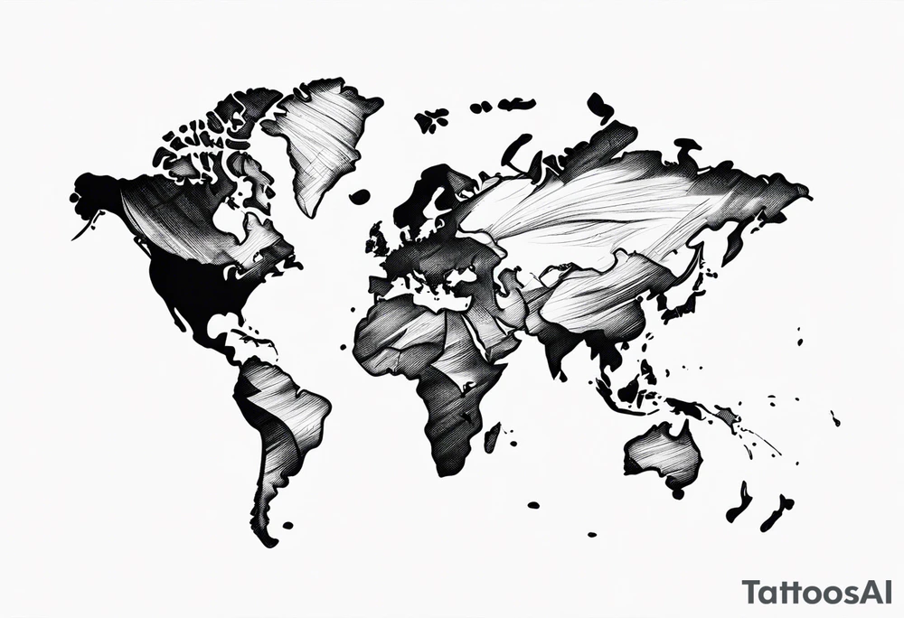 world globe map blowing up in one corner tattoo idea