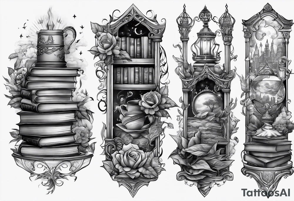 A stack of fantasy books tattoo idea