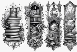 A stack of fantasy books tattoo idea
