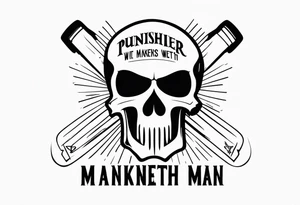 The Punisher skull with Manners Maketh Man text tattoo idea