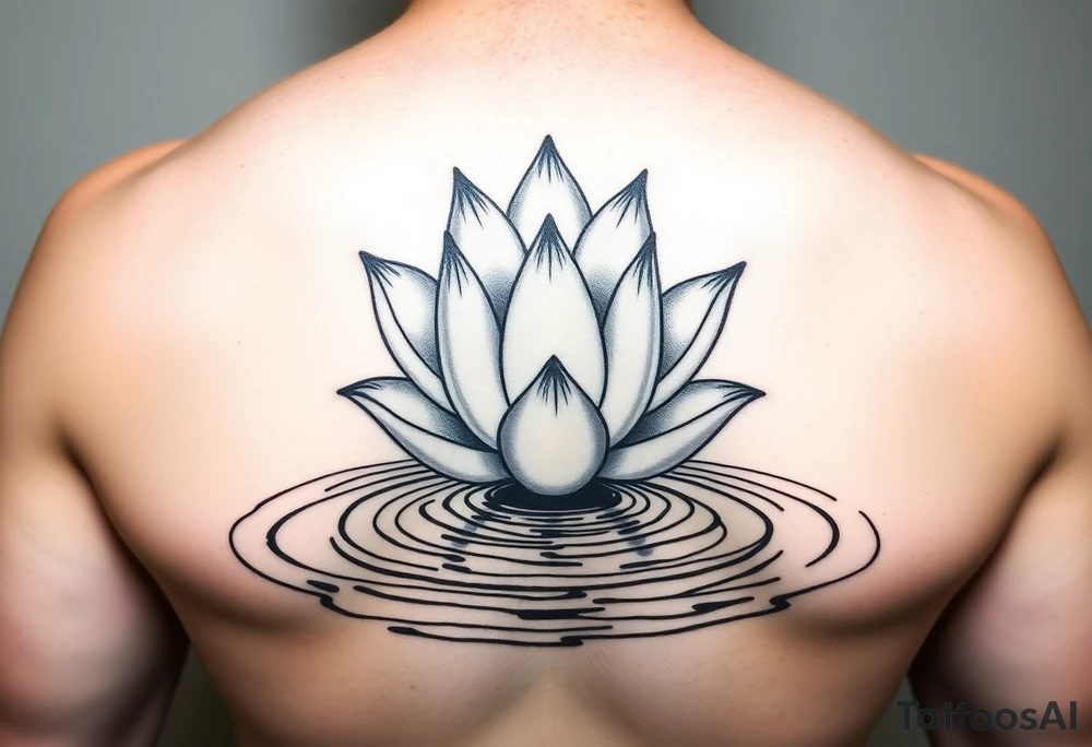 serene lotus flower emerging from sacred waters with ripples tattoo idea