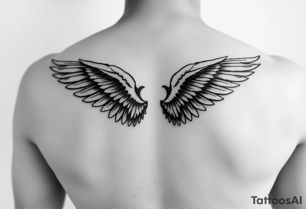 big and long angel wings tattoo idea