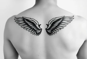 big and long angel wings tattoo idea