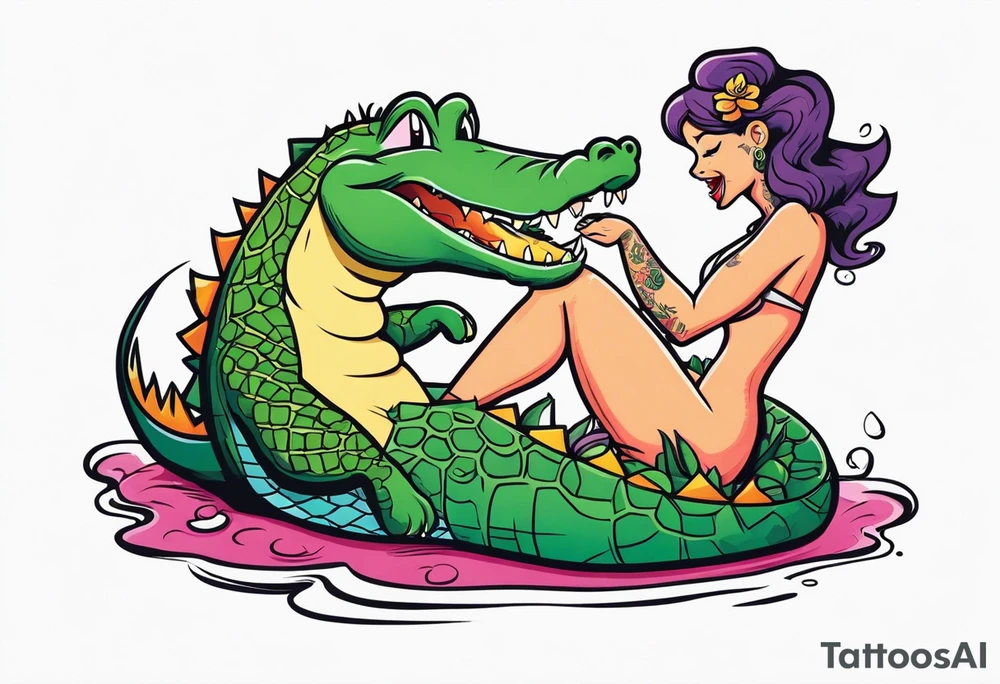 Alligator eating a naked woman tattoo idea