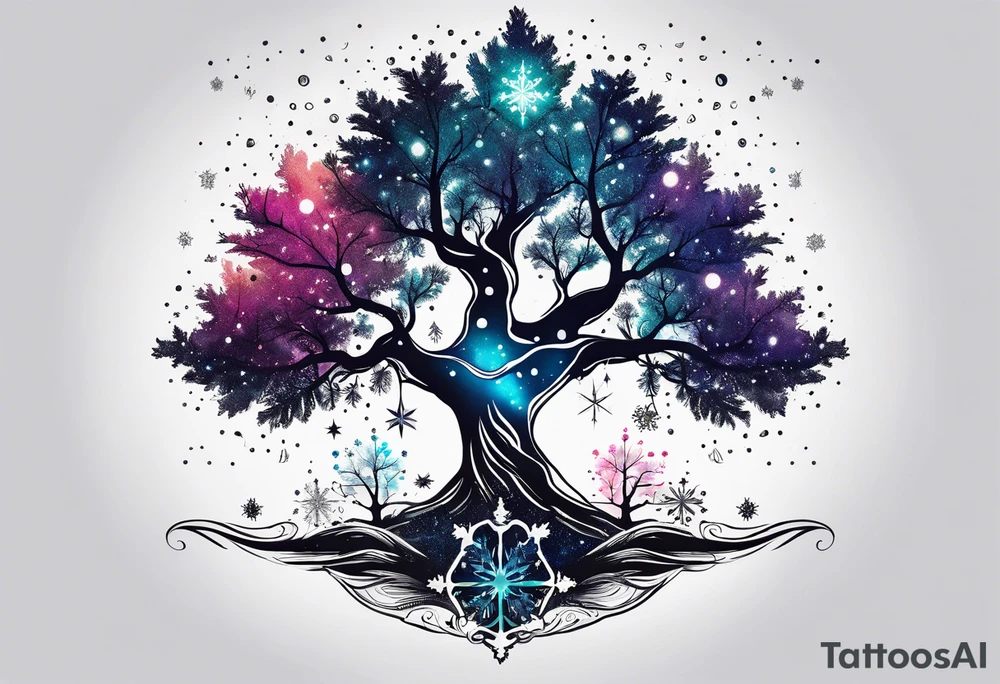 Constellation, tree , snowflake tattoo idea