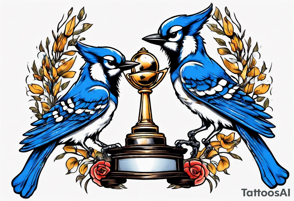 bluejay holding a trophy tattoo idea