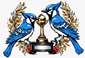 bluejay holding a trophy tattoo idea
