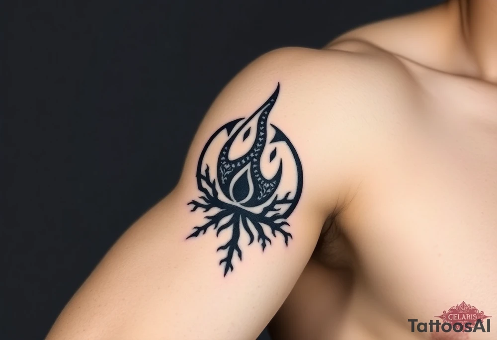 a flame imprisoned in a roots circle tattoo idea