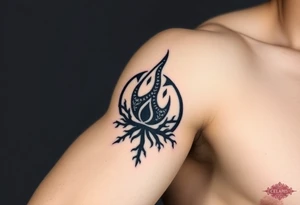 a flame imprisoned in a roots circle tattoo idea