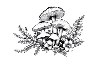 Vintage illustration neo traditional style mushrooms and ferns tattoo idea