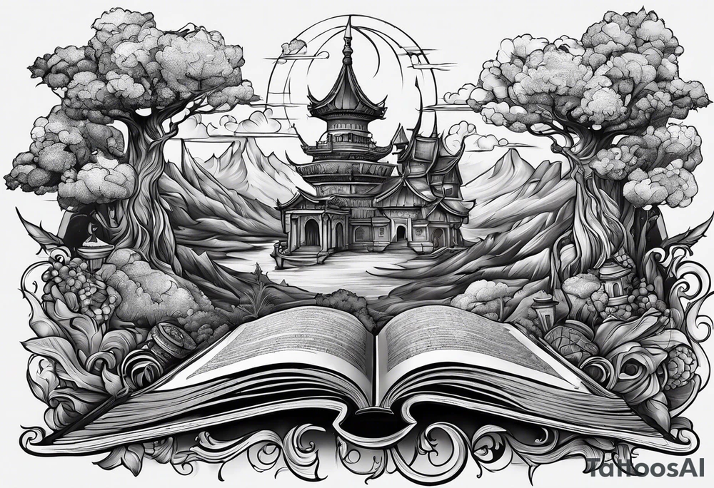 A stack of fantasy books tattoo idea