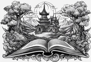 A stack of fantasy books tattoo idea