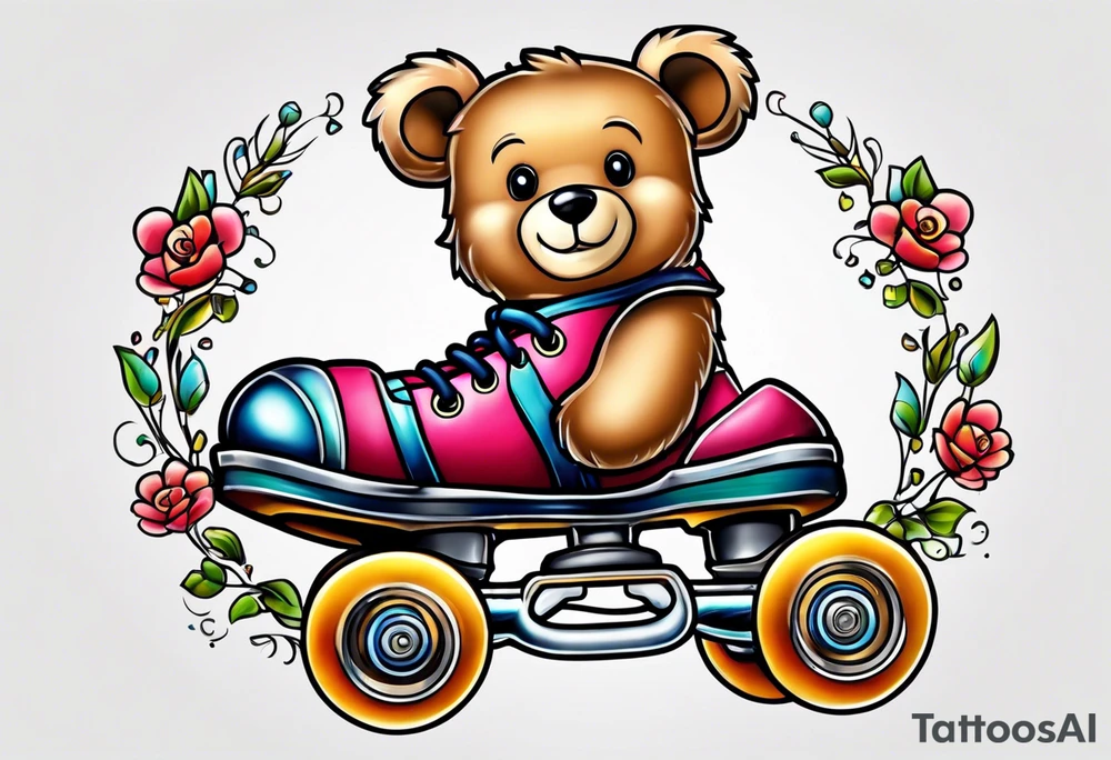 teddy bear sized roller skates tattoo idea