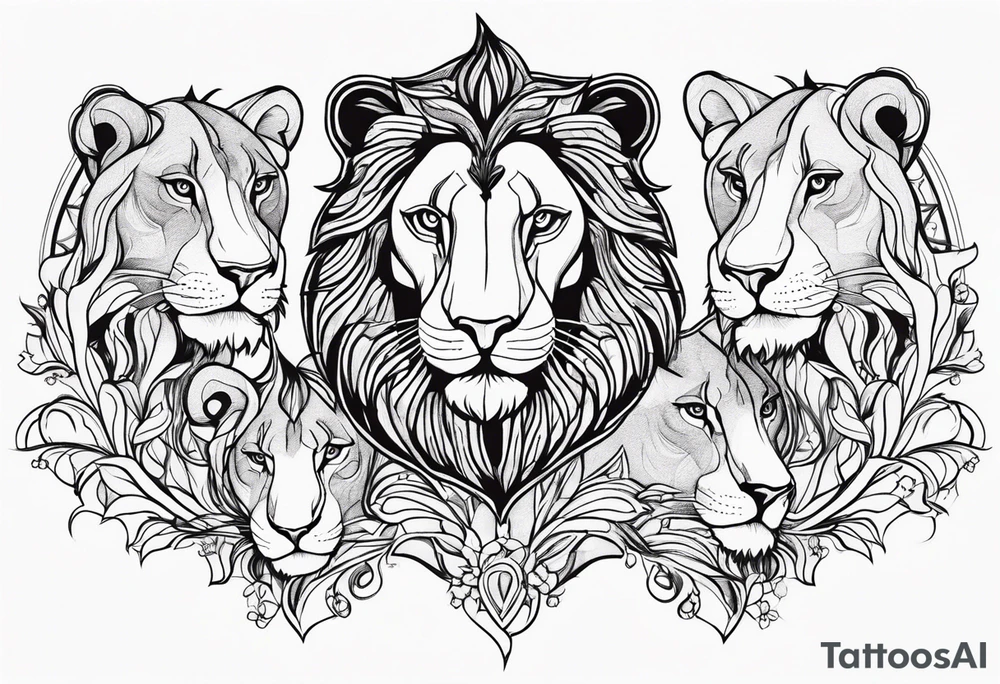 Father lion with two cub lions tattoo idea