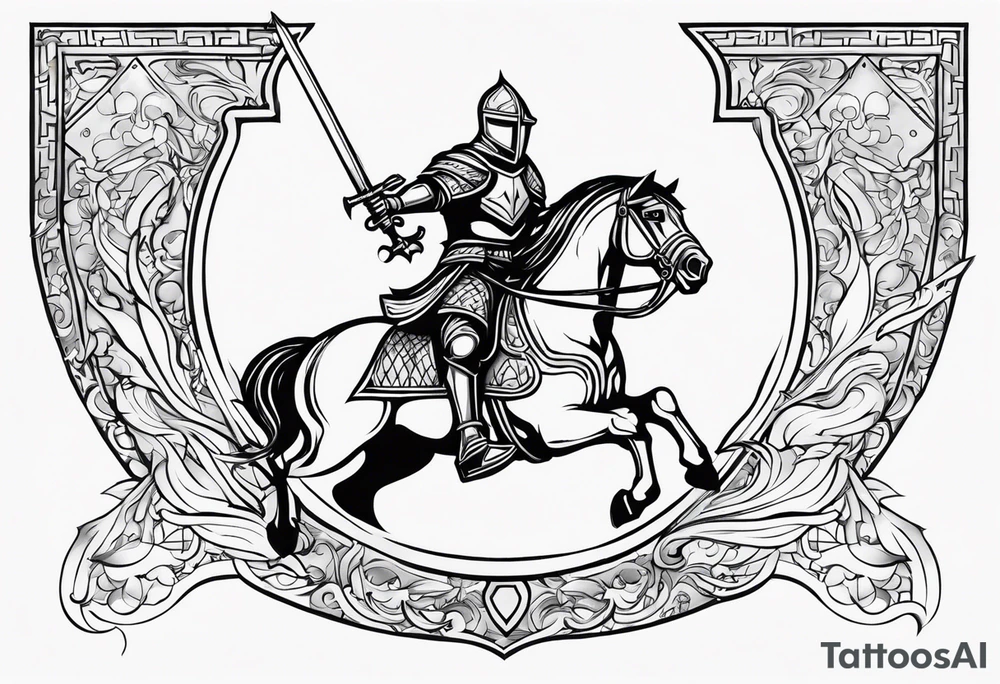 Templer knight on horse with sword an shield tattoo idea