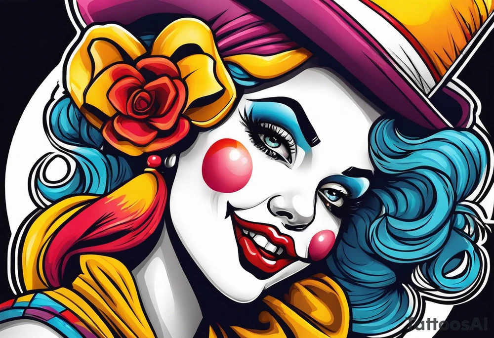 pin up style clown woman tattoo idea