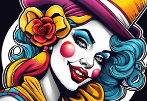 pin up style clown woman tattoo idea