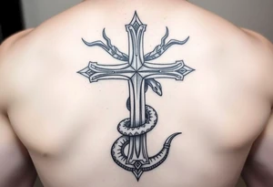 A cross slaying the snake tattoo idea
