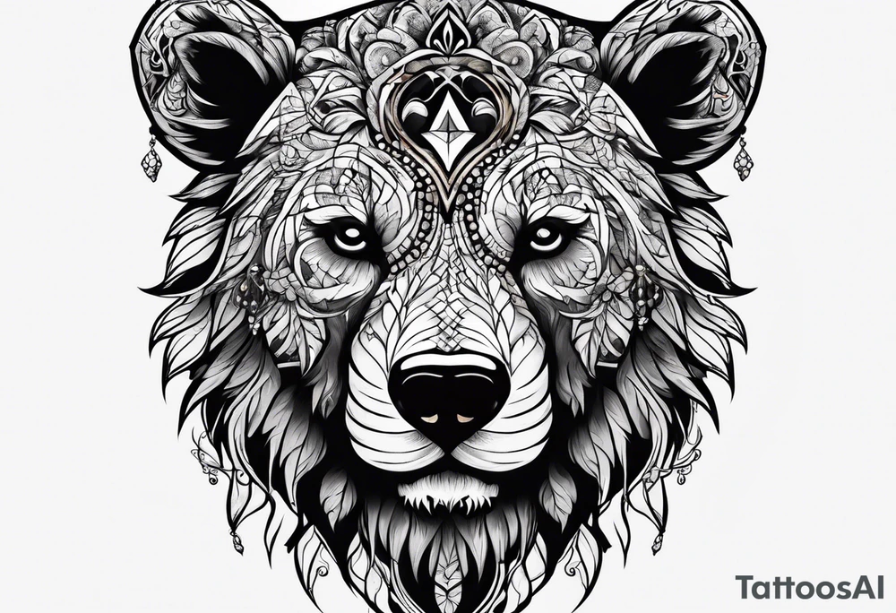 skeleton bears head gothic tattoo idea