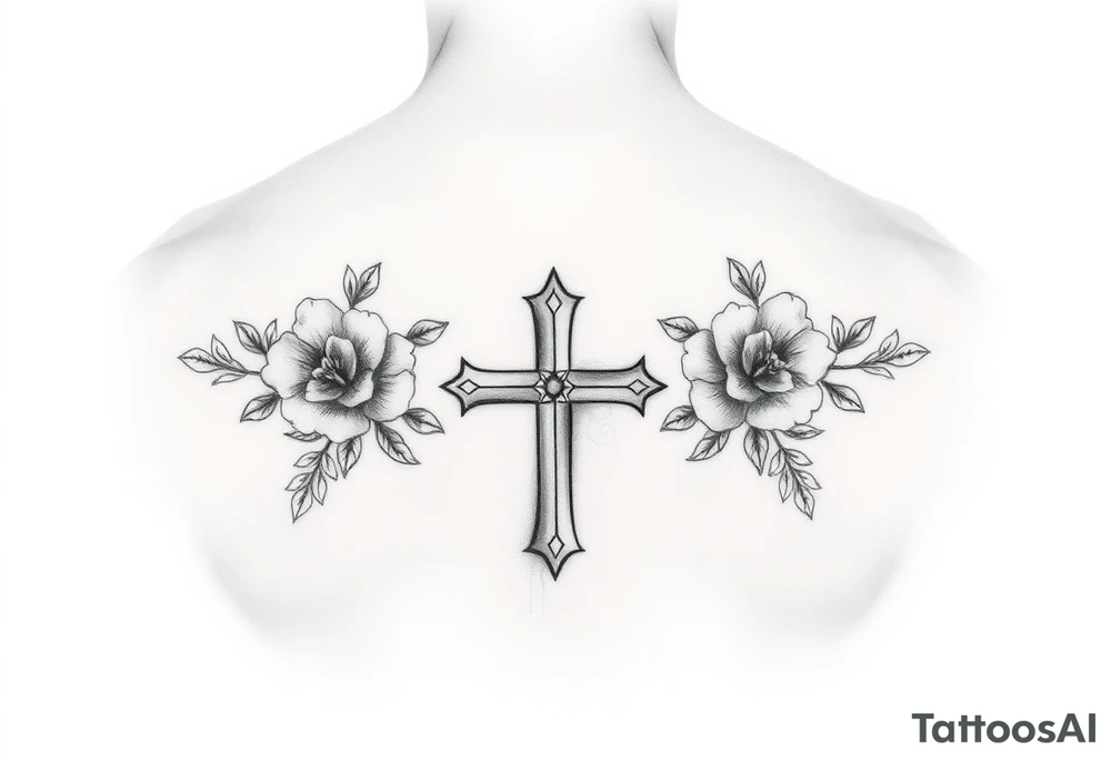 Small feminine Floral cross tattoo idea