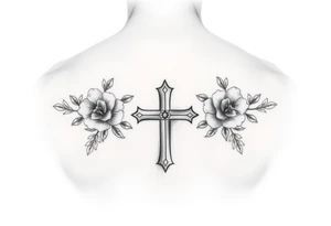 Small feminine Floral cross tattoo idea