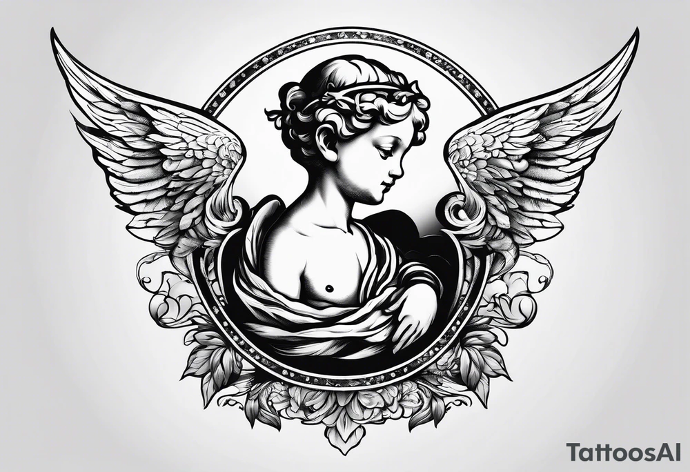 Cherub looking down tattoo idea