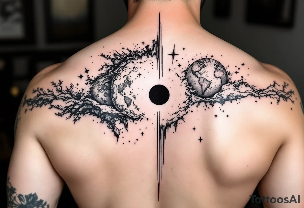 2 different worlds on both sides of a black hole tattoo idea