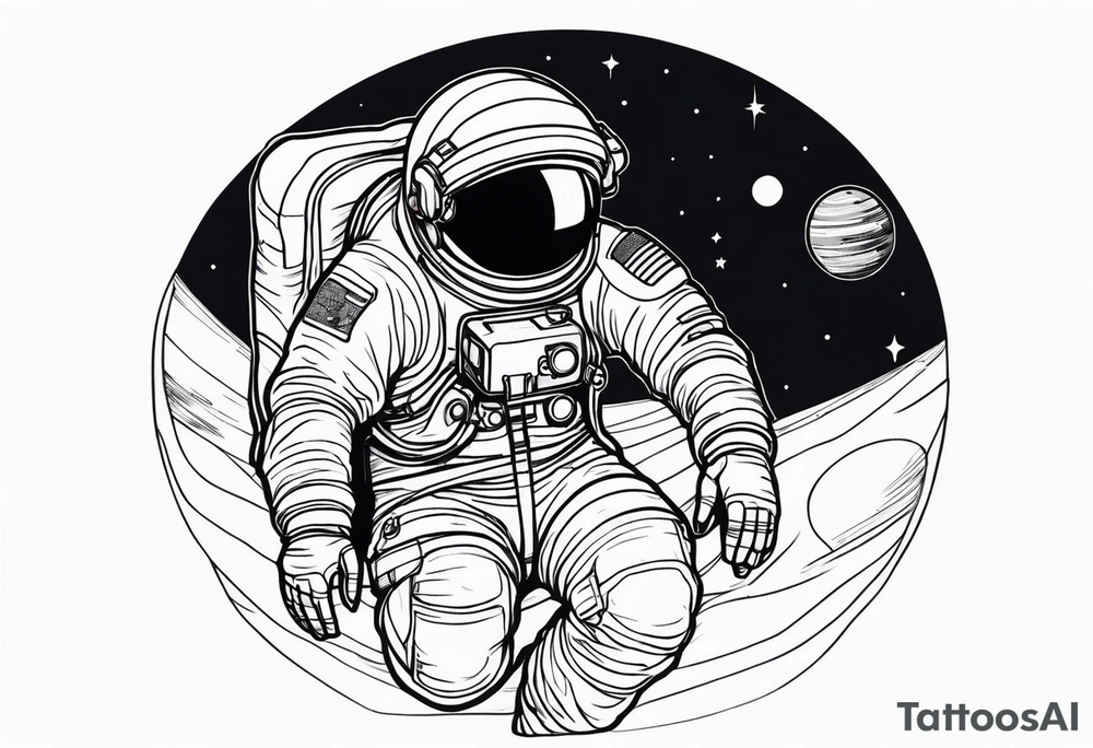 an astronaut hunched over in space from the back holding a planet in his hands tattoo idea