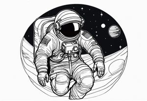 an astronaut hunched over in space from the back holding a planet in his hands tattoo idea
