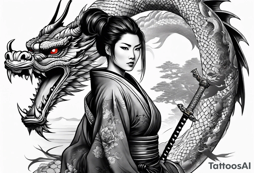 woman samurai with a dragon tattoo idea