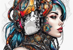 pop art cyborg girl full head not cropped tattoo idea