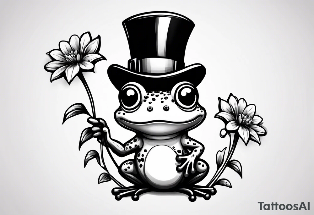 Cute Frog in a top hat holding flowers to go on a date tattoo idea