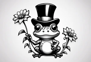 Cute Frog in a top hat holding flowers to go on a date tattoo idea