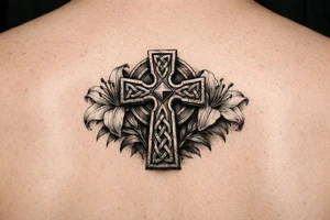 Celtic cross with Lillies memorial tattoo idea