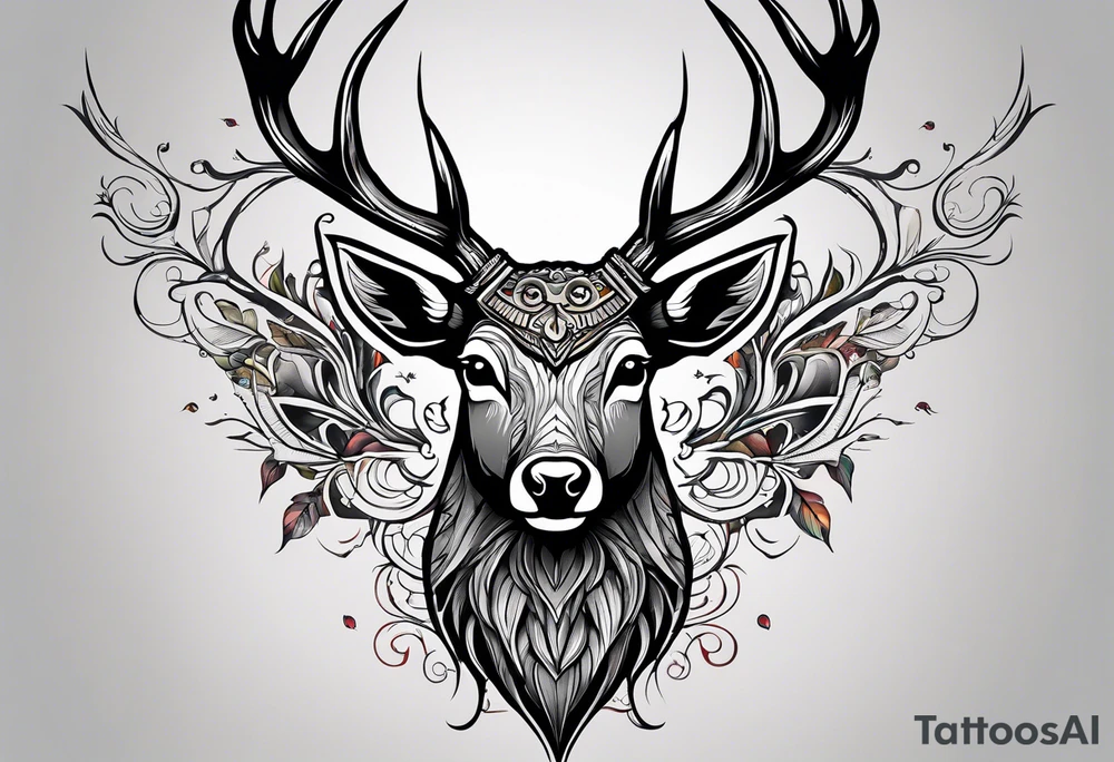 high-quality drawings of various fantastic animals. For example, a tattoo depicting a deer with a bird's beak. tattoo idea