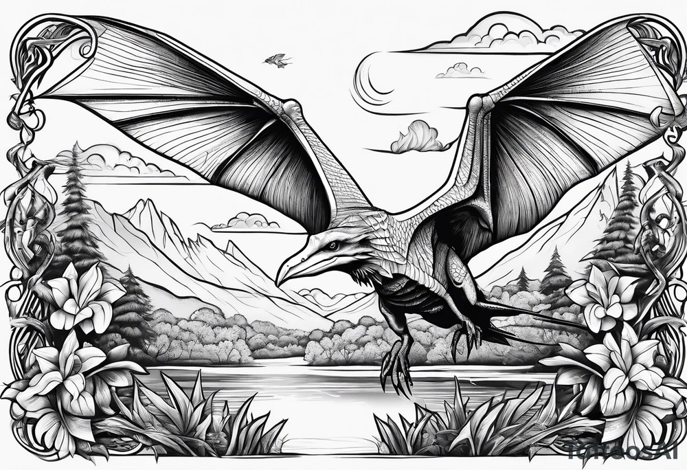 Pterodactyl in a garden tattoo idea