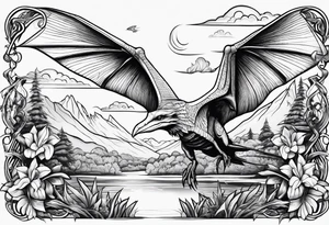 Pterodactyl in a garden tattoo idea