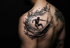 barefoot waterskier, surrounded by fire and water tattoo idea