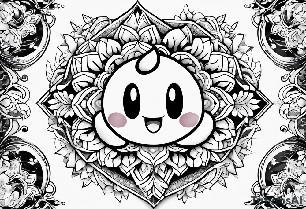 kirby smiling inside a long shinning crystal tattoo idea