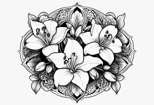 Honeysuckle lily of the valley orchid  snapdragon mandala black tattoo design tattoo idea