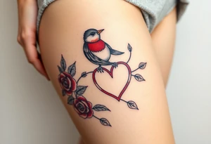 Robin bird and red rose with infinity heart tattoo idea