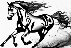 Mustang horse running along blood stomping tattoo idea