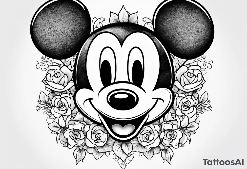 hidden mickey mouse in flowers tattoo idea