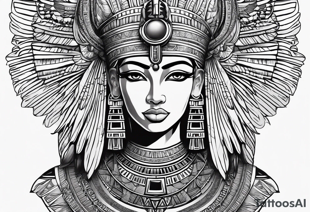 black and white Egyptian goddess Isis tattoo idea