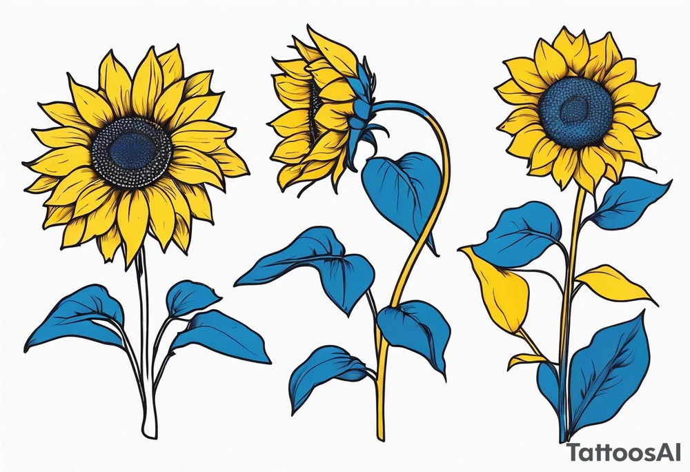 a yellow sunflower bloom with blue highlights tattoo idea