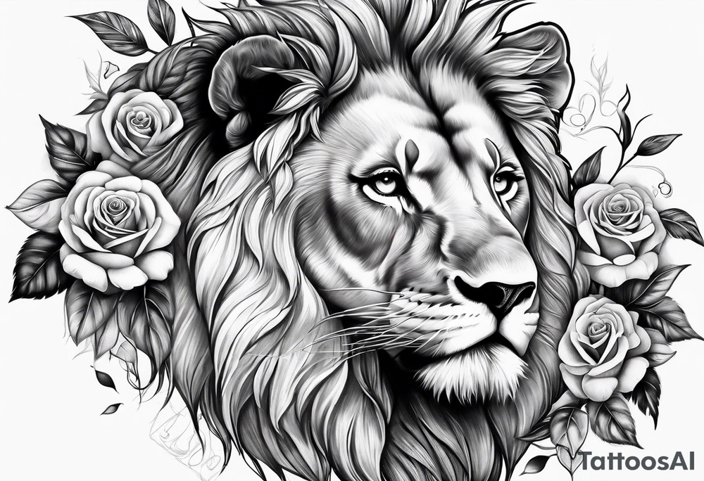 Shoulder lion and rose tattoo idea
